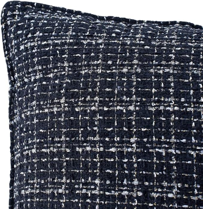 Luxury Tweed & Chenille Throw Pillow Covers – Set of 2 (18" x 18") with Soft and Luxurious Textures Decorative Throw Pillows for Couch, Bed, and Home Decor (Black)