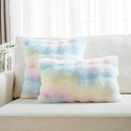 FUTEI Rainbow Decorative Throw Pillow Covers 18x18 Inch Set of 2,Soft Fuzzy Faux Rabbit Fur Cushion Covers with Raised Texture,Neutral Boho Home Decor for Couch Bed Living Room
