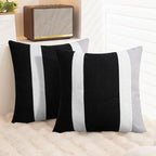 Adabana Modern Pillow Covers 18x18 Set of 2 Farmhouse Decor Patchwork Linen Cushion Covers for Living Room Couch Bed Black and White