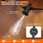 Kawaya Outdoor String Lights 100 FT LED Patio Light - 50+2 Shatterproof Vintage Edison Bulbs - 2700K Dimmable IP65 Waterproof Outside Hanging Lighting for Yard Porch Deck Balcony Bistro Cafe Party