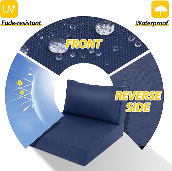 AAAAAcessories Outdoor Deep Seat Cushions, Waterproof, Fade-Resistant Patio Furniture Replacement Cushions, 25.5" x 25.5" x 5" + 25.5" x 13.5", Set of 2, Navy Blue
