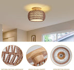 Boho Rattan Ceiling Light Fixture - 3 Style Options Wicker Semi Flush Mount Ceiling Lights,Brown Coastal Light Fixtures,Bohemian Woven Basket Chandelier for Hallway Bedroom Nursery Kitchen Laundry
