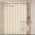 South to East Waterproof Shower Curtain, Heavy Duty Magnetic Folding Linen Shower Curtain, Non-Toxic, 72x80 Magnetic Fabric Bathroom Curtain Sets, Beige