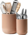 LE TAUCI Utensil Holder, 7.3"+5.4" Ceramic Kitchen Utensil Holder for Countertop, Large Cooking Utensil Crocks for Kitchen Counter, Modern Utensil Organizer for Spatula, Set of 2, Dusty Pink