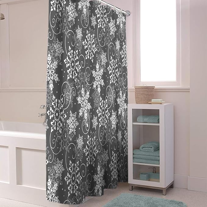 Vandarllin Christmas Shower Curtain, Grey White Snowflakes Pattern Shower Curtains Set with Hooks, Winter Waterproof Fabric Bathroom Curtains Decor Home Accessories, Stall Long 54 X 78 Inch