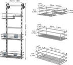 Orimade Over The Door Shower Caddy Adjustable 3 Tier Silver,Bathroom Hanging Organizer Shelf Rustproof with 4 Hooks,Shower Basket with Soap Holder and Suction Cup