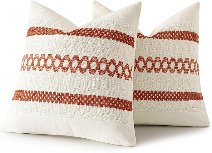 MIULEE Set of 2 Burnt Orange Fall Decorative Pillow Covers 18x18 Inch Farmhouse Rustic Boho Couch Throw Pillows Modern Cotton Cushion Covers Retro Cute Macrame Woven Home Decor for Bed Sofa Chair