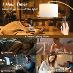 Arc Floor Lamps for Living Room, Modern Remote Control Standing FLamp with Stepless Dimmable, Gold Tall Lamp with White Drum Shade,Over Couch Arched Reading Light for Bedroom, Office(Bulb Included)