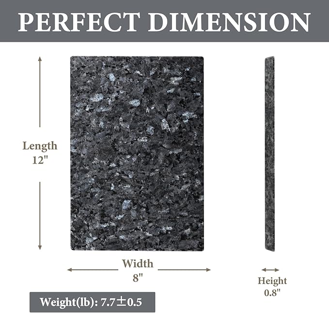 Koville Norwegian Natural Granite Cutting Board for Kitchen, 12x8inch Hand Crafted Stone Slab for Cheese, Charcuterie, Pastry Board - Wedding Gift, House Warming Gift