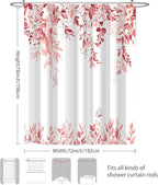 Eucalyptus Shower Curtain, Pink Watercolor Leaves with Floral Botanical Bathroom Decor, Waterproof Fabric Bath Curtain Set with Hooks, 72x78 Inches