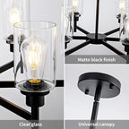 6 Light Farmhouse Chandelier Black Dining Room Light Fixture Over Table Industrial Hanging Pendant Lighting for Living Room Foyer Kitchen Island Adjustable Height E26 Socket with Glass Shade