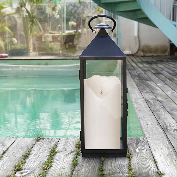 Homemory 6.3" x 12" Extra Large Outdoor Waterproof Candle with Auto 6-Hour Timer, White Plastic Made, Long Last for Months