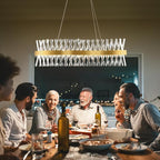 Modern Crystal Chandeliers, Luxurious S-Shape Chandeliers for Dining Room Over Table, L40 Gold Rectangular Dining Room Chandelier, Linear Kitchen Island Lighting, Dimmable Ceiling Light Fixture