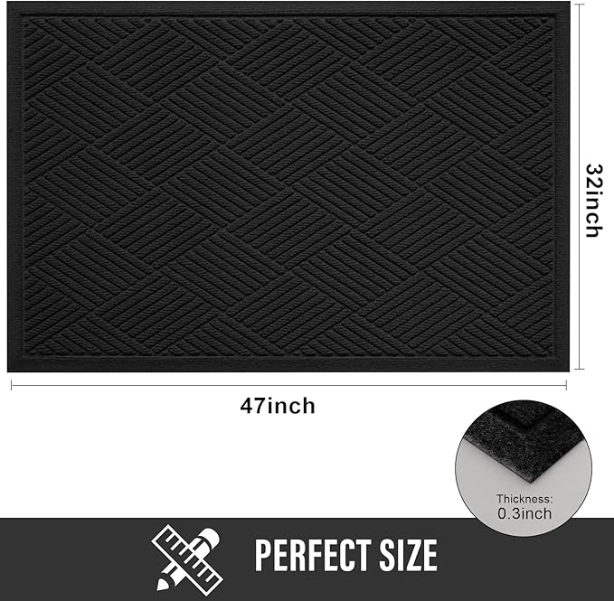 Sturdy Front Door Mat, Absorbent Muddy Dirt Resist Welcome Door Mats Outdoor Indoor, Stain and Fade Resistant, Non-Slip Rubber Backing Low Profile Doormat for Entryway, 47×32, Black