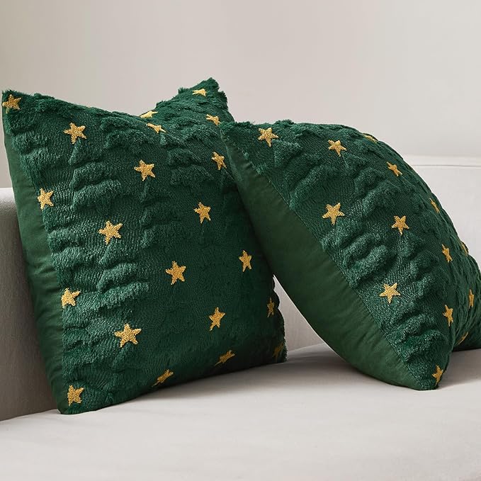 MIULEE Christmas Pillow Covers 20x20 Inch Set of 2, Dark Green Christmas Tree Plush Faux Fur Pillowcases Soft Decorative Throw Pillow Cases for Couch Sofa Living Room Winter Xmas Holiday Home Decor