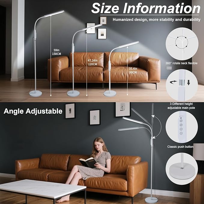 Bright LED Floor Lamps Touch and Remote Dimming for Eyelash Extension Tattoo Manicure Craft Drawing Makeup Living Room Bedroom Office Adjustable Gooseneck Standing Reading Lights esthetician lash lamp