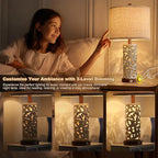 22" Dual Light Table Lamps Set of 2 for Living Room, Touch Lamp with 3-Level Dimming, USB A+C Table Lamp for Bedroom, Farmhouse Lamps for Night Stands(Brown, Bulb Included)