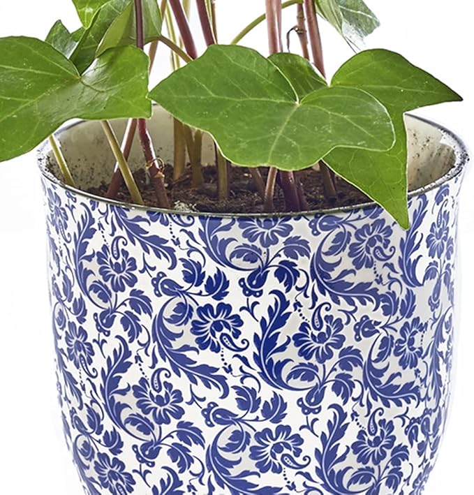 CHIVE ‘Liberte’ Ceramic Succulent Pots — 4.25” Cute Vintage Farmhouse Style Planters for Indoor Plants — Beautiful Home & Kitchen Decor — Blue Leaves