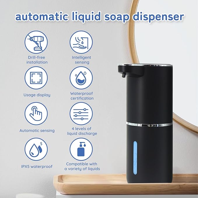 Liquid Soap Dispenser, Automatic Soap Dispenser, 13.5oz/400ml Automatic Soap Dispenser Touchless, USB Rechargeable 4 Level Adjustable Electric Hand Soap Dispenser, for Bathroom, Kitchen,Hotel