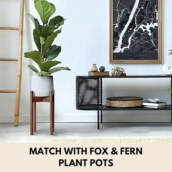 Fox & Fern Adjustable Tall Plant Stand Indoor — 8 to 12 Inch Premium Mid Century Bamboo Plant Stand with Adjustable Width; Plug In Design; Easy to Assemble; Two Heights - For 8, 9, 10, 11 & 12 In Pots