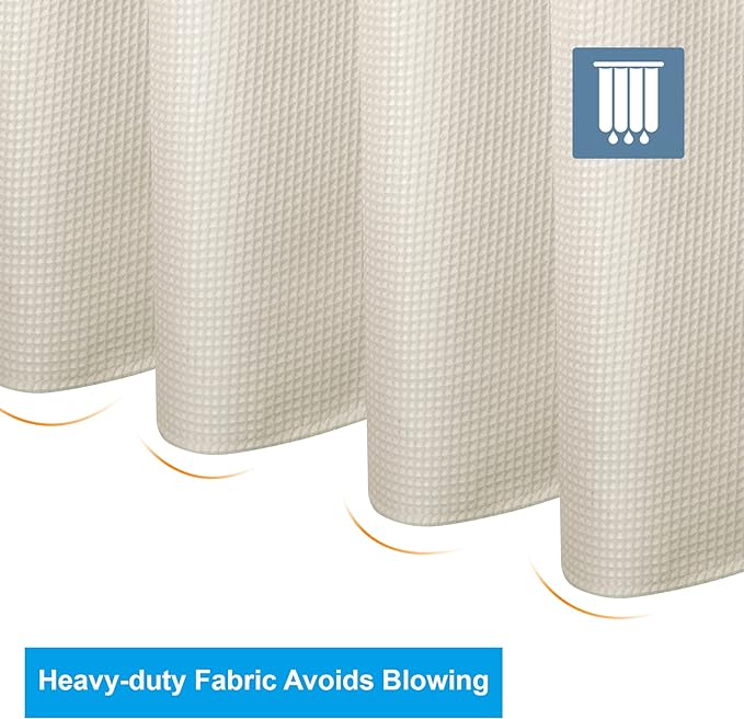 AmazerBath Waffle Shower Curtain, Heavy Duty Fabric Shower Curtain with Waffle Weave Hotel Quality Bathroom Curtains, 72 x 72 Inches (Cream Yellow)