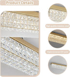 L 40" Modern Rectangle Chandelier Gold Rectangular Flush Mount Chandelier Crystal Ceiling Light Fixture for Dining Living Room Kitchen Island
