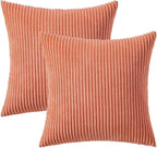 MIULEE Coral Red Corduroy Pillow Covers 16x16 Inch Set of 2 Super Soft Boho Striped Pillow Covers Decorative Textured Throw Pillows for Couch Cushion Bed Livingroom