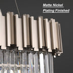 L43.3 Modern Rectangle Crystal Chandelier Nickel Linear Pendant Ceiling Light Fixture for Dining Room Contemporary Oval Raindrop Chandeliers Lighting for Kitchen Island 13-Light