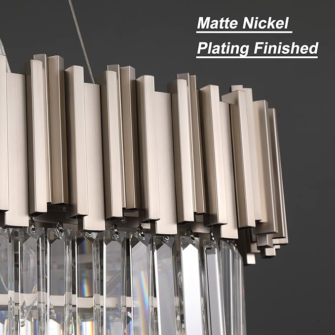 L35.4 Linear Modern Crystal Chandeliers Luxury Nickel Rectangle Chandelier for Dining Room Contemporary Oval Raindrop Pendant Ceiling Light Fixture for Kitchen Island Entryway Foyer 10 Lights