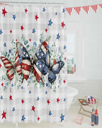 4th of July Shower Curtain, Patriotic Stars Butterfly Shower Curtains Set with Hooks, Eucalyptus Leaves Plaid Independence Day Waterproof Bathroom Curtains Decor Accessories,72 X 84 Inch Extra Long