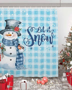 Snowman Christmas Shower Curtain, Let It Snow Winter Holiday Shower Curtains Set with Hooks,Blue White Buffalo Plaid Waterproof Fabric Bathroom Curtains Decor Home Accessories, Stall Long 36 X 78 Inch