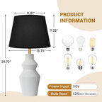 29.7" Modern Table Lamp, Single Farmhouse Rustic Bedside Lamp, White Cement lamp Base with Black Linen Shade, for Bedroom, Living Room Office Kids