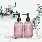 Glass Soap Dispenser with Plastic Pump, Hand Soap Dispenser for Hand Wash, Lotion Dispenser for Dishwashing Liquid, Lotion Shower Gel (Striped Pink)