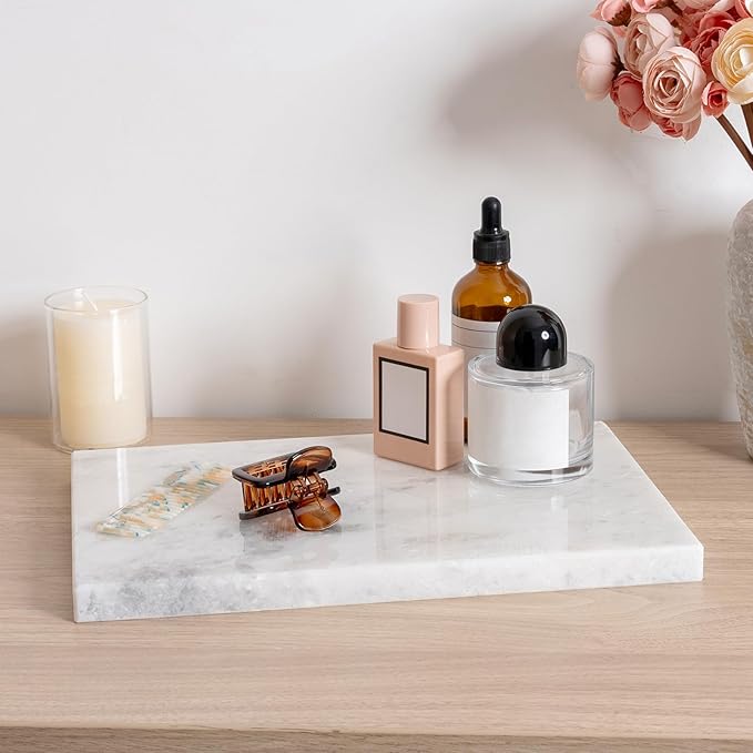 BCS Natural Marble Cutting Boards for Kitchen - 12" x 8" Multi-Purpose Pastry Marble Tray Cheese Board Marble Slab for Counter, Bathroom Perfume Tray Jewelry Candle Plate (Namib Fantasy)