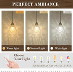 Brushed Nickel Pendant Lights Kitchen Island 2 Pack, Modern Glass Pendant Light Fixtures with Hammered Glass and Rods, Adjustable Small Hanging Light for Kitchen Sink Dining Room Bathroom