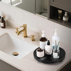 Round Decorative Tray Framhouse Bathroom Decor Wood Riser Kitchen Countertop Organizer for Perfume, Candle, Plant, 12 inch Black