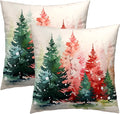 Christmas Throw Pillow Cushion Cover 22x22 in, 2 PCS Xmas Theme Colorful Pine Tree Decorative Square Holiday Accent Pillow Casefor Home Decor Sofa Chair Bedroom