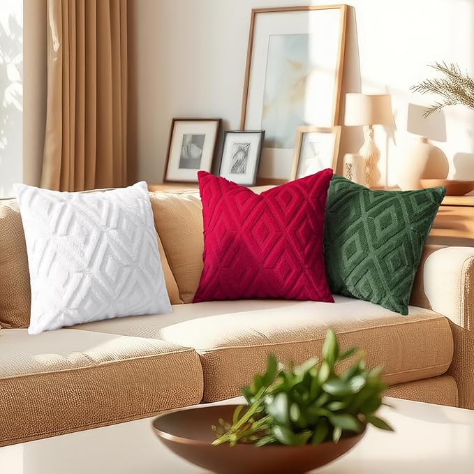 decorUhome Christmas Couch Throw Pillow Covers 18x18 Set of 2, Decorative Soft Plush Faux Wool Neutral Accent Pillow Covers for Bed Sofa Living Room, Forest Elf