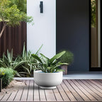 Kante 13.8 Inch Dia Concrete Bowl Planter, Large Tapered Bottom Plant Pot with Drainage, Smooth White Finish with Aqua Blue Interior, Ideal for Porch, Home, Garden, Patio
