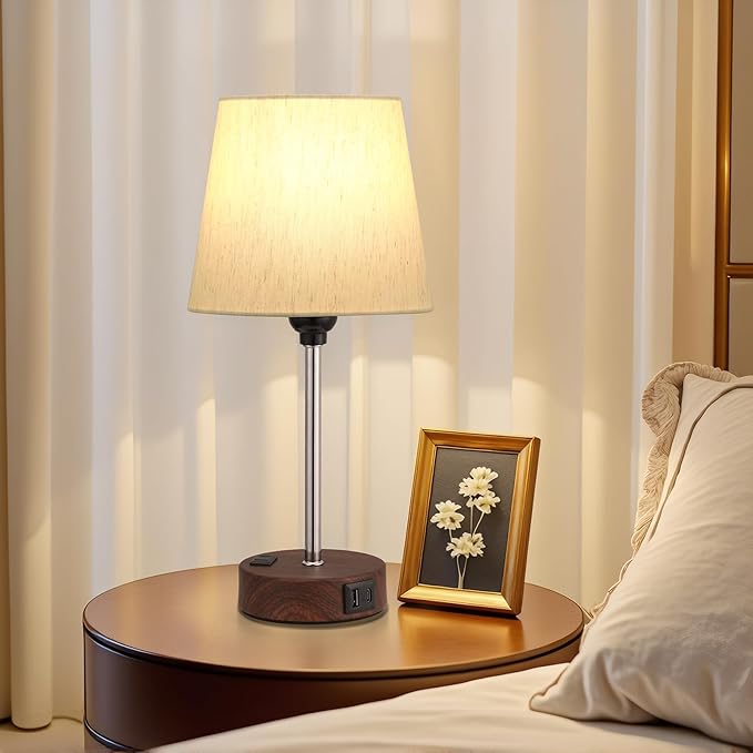Reddish Brown Bedside Lamps Set of 2 - Nightstand Bedroom Lamp with USB C Port and AC Outlet Charging, 3 Way Dimmable Touch Control Small Bed Side Table Lamp, Nightstand Light