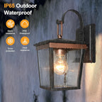 ALVIME Outdoor Wall Lights Fixture, Waterproof&All-Weather Wall Sconce, Exterior Garden Lanterns, Porch Outside Lamps for Entryway, House Backyard, Patio, Garage, Aged Copper&Clear Seedy Drizzle Glass