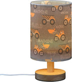 Table Lamp Construction Car Truck Excavator Nightstand Lamp with Wood Base Fabric Lamp Shade Bedside Desk Lamp for Living Room Bedroom Kids Room Office