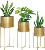 Sinolodo Gold Planters for Indoor Plants, Mid Century Floor Standing Tall Planter with Stands, 9/8/7 inch Plant Pots for Living Room Bedroom Office