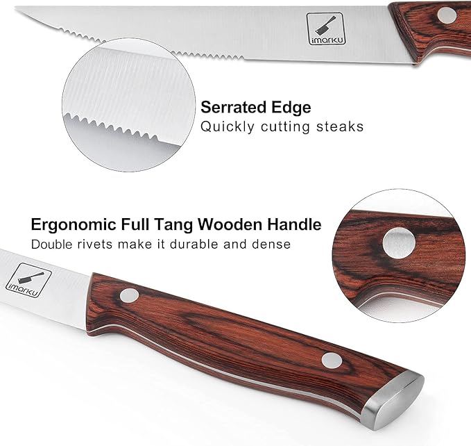 imarku Steak Knives Set of 6, Japanese HC Steel Premium Serrated Steak Knife Set with Ergonomic Handle and Gift Box, Home Essential, Best Birthday Gifts for Women and Men