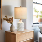 PoKat 18" Farmhouse White Ceramic Table Lamps Set of 2 for Living Room Small Beside Lamps Bedroom Nightstands Lamps End Small Table Lamps