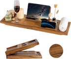 Teak Bathtub Tray Expandable Bathroom Tray for Home Spa Relaxation, Wooden Tray Caddy for Bathtub, Teak Bathtub Caddy as Unique Housewarming, Birthday, Wedding Shower Gifts (Natural Teak)