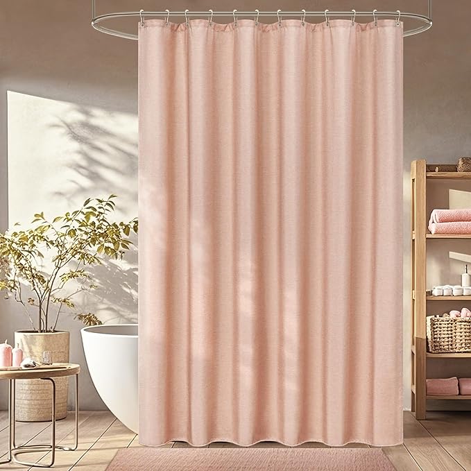 Blush Pink Faux Linen Textured Shower Curtain Water-Resistant, Heavyweight Fabric Shower Curtain Washable, 72 x 72 Inch Dusty Rose Pastel Classy Shower Curtains for Girly Bathroom