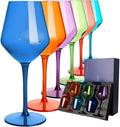 MICHLEY Colored Wine Glasses Set of 6 Unbreakable Colorful Tritan-Plastic Drinkware Gift 15oz for Outdoor Home Party, Multicolor