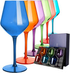 MICHLEY Colored Wine Glasses Set of 6 Unbreakable Colorful Tritan-Plastic Drinkware Gift 15oz for Outdoor Home Party, Multicolor