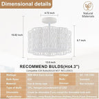 Tbaoinla✿ 13.8＂ Handwoven Rattan 3-Light | White Boho Flush Mount for Small Bedroom & Nursery, Midnight Blossom Woven Ceiling Light, Natural Fiber Bedroom Fixture, Low Profile Rattan Lighting